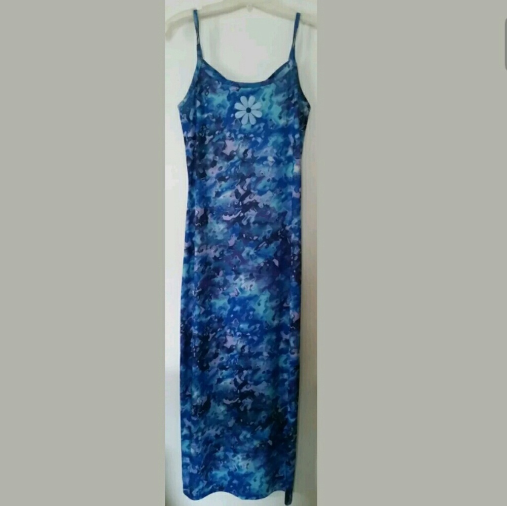 Watercolor Tie Dye Blue Maxi Dress M